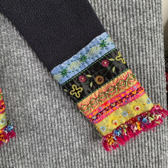 Ann Trinity Womens L Black Cardigan Sweater Boho‎ Embroidered Fringe Whimsigoth - Picture 4 of 11